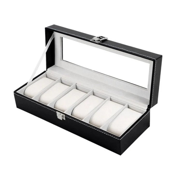 Luxe Horlogedoos voor 6 Horloges (32x11x13 cm) Zwart/Wit